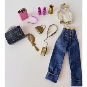 Barbie Fashion Avenue Outfit Gold Top Jeans Mattel Ashley Purse Lot 2002 Y2K